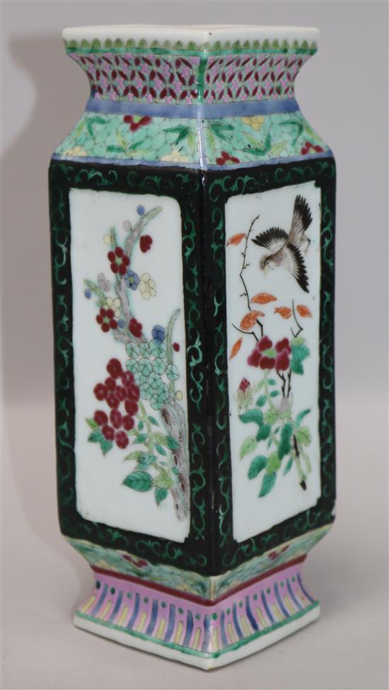 A Chinese famille rose square vase, late 19th century 9.75in.